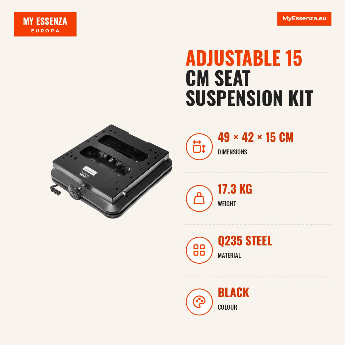 Kit suspensão banco ajustável 15 cm com slider universal — Infografia | Infographic — dimensions