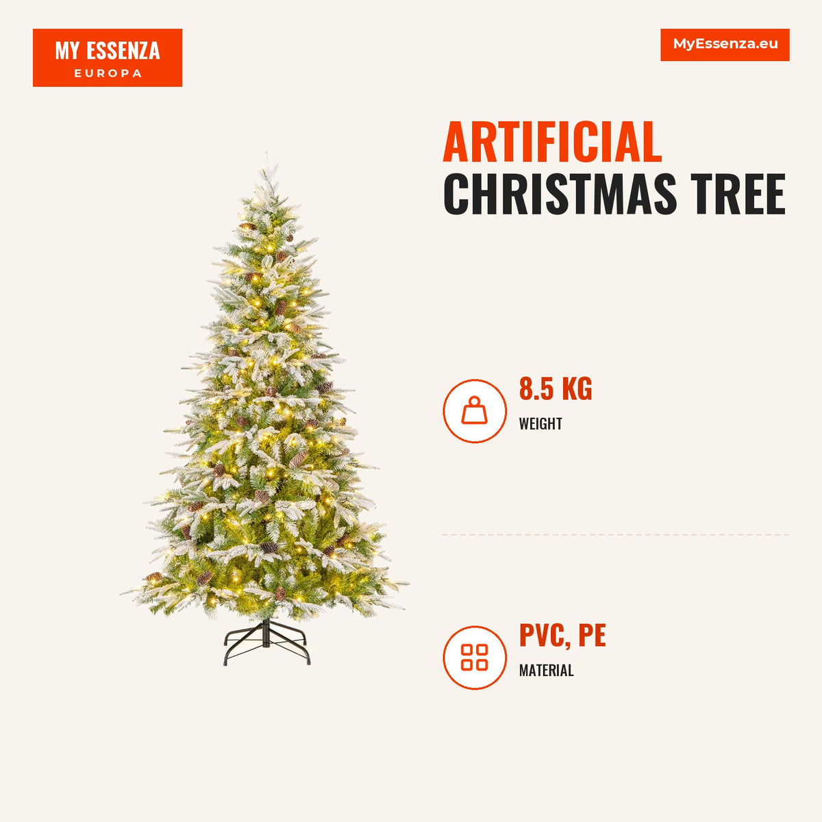 Árvore de Natal Artificial 190 cm com 280 Luzes LED e 765 Ramos Articulados Verde e Branco — Infografia | Infographic — dimensions
