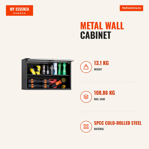 Armário parede metal 77x30,5x50cm porta basculante garagem — Infografia | Infographic — dimensions