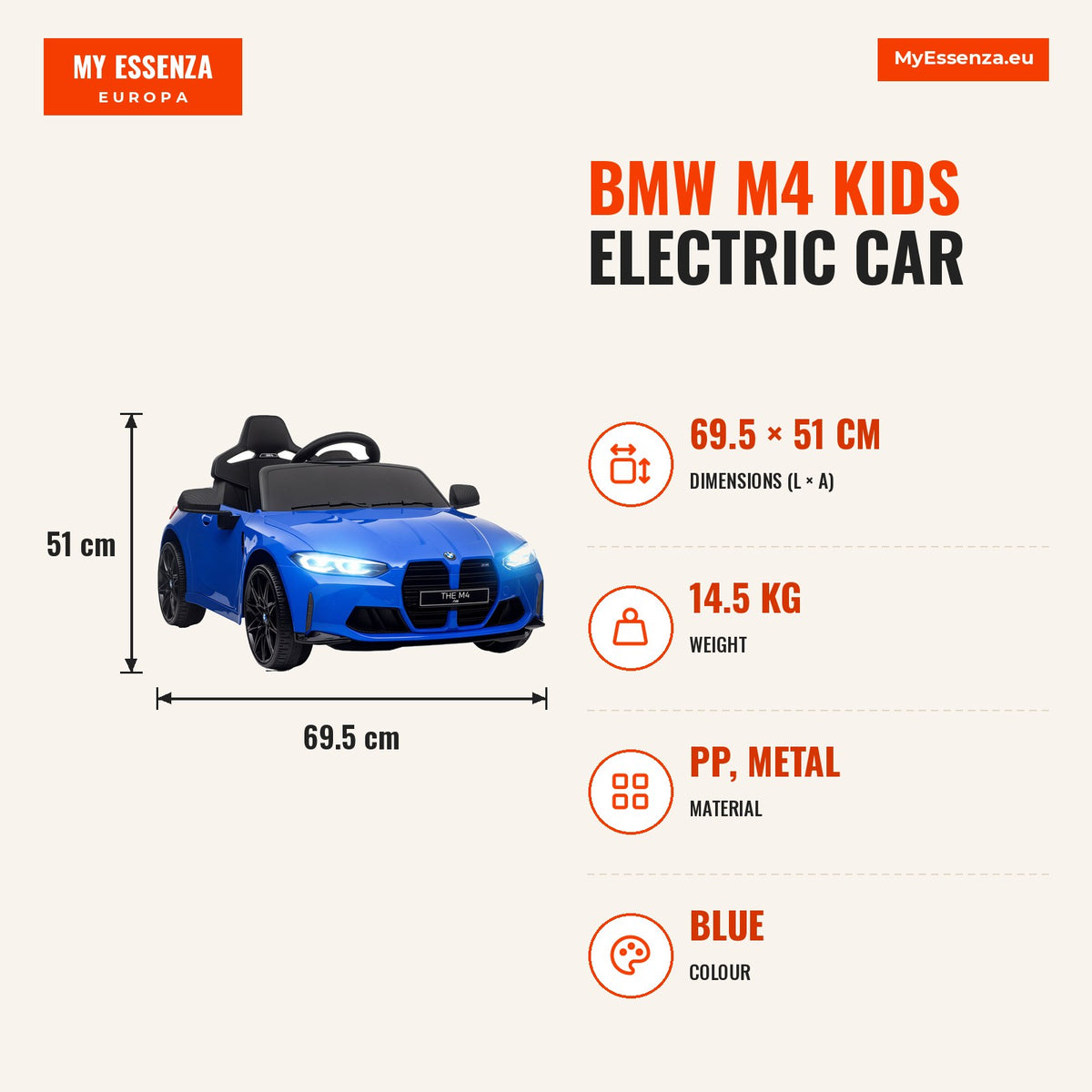 Carro Elétrico para Crianças BMW M4 Veículo Elétrico para Crianças 12V com Controlo Remoto Faróis Buzina Música Velocidade 3-5 km/h Cinto de Segurança — Infografia | Infographic — dimensions