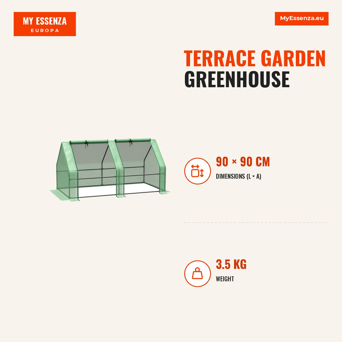 Estufa de Jardim Terraço 180x90x90 cm Tipo Casa Tubo de Aço com 2 Janelas Estufa Pequena para Cultivo de Plantas Verde — Infografia | Infographic — dimensions