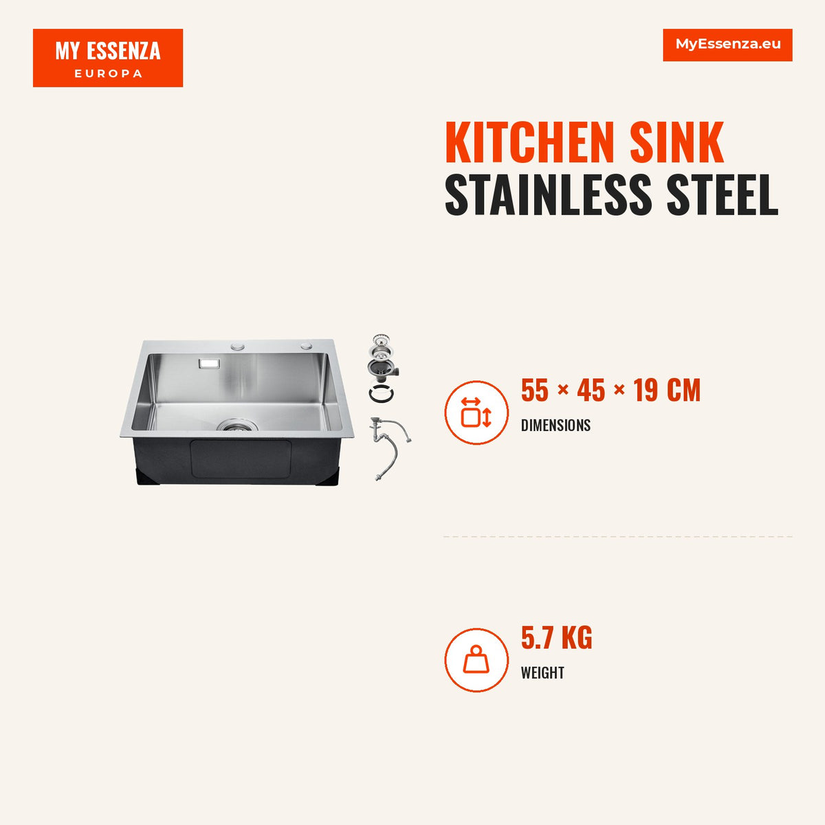 Lava-Louça Cozinha Aço 304 55cm Topo Monta — Infografia | Infographic — dimensions