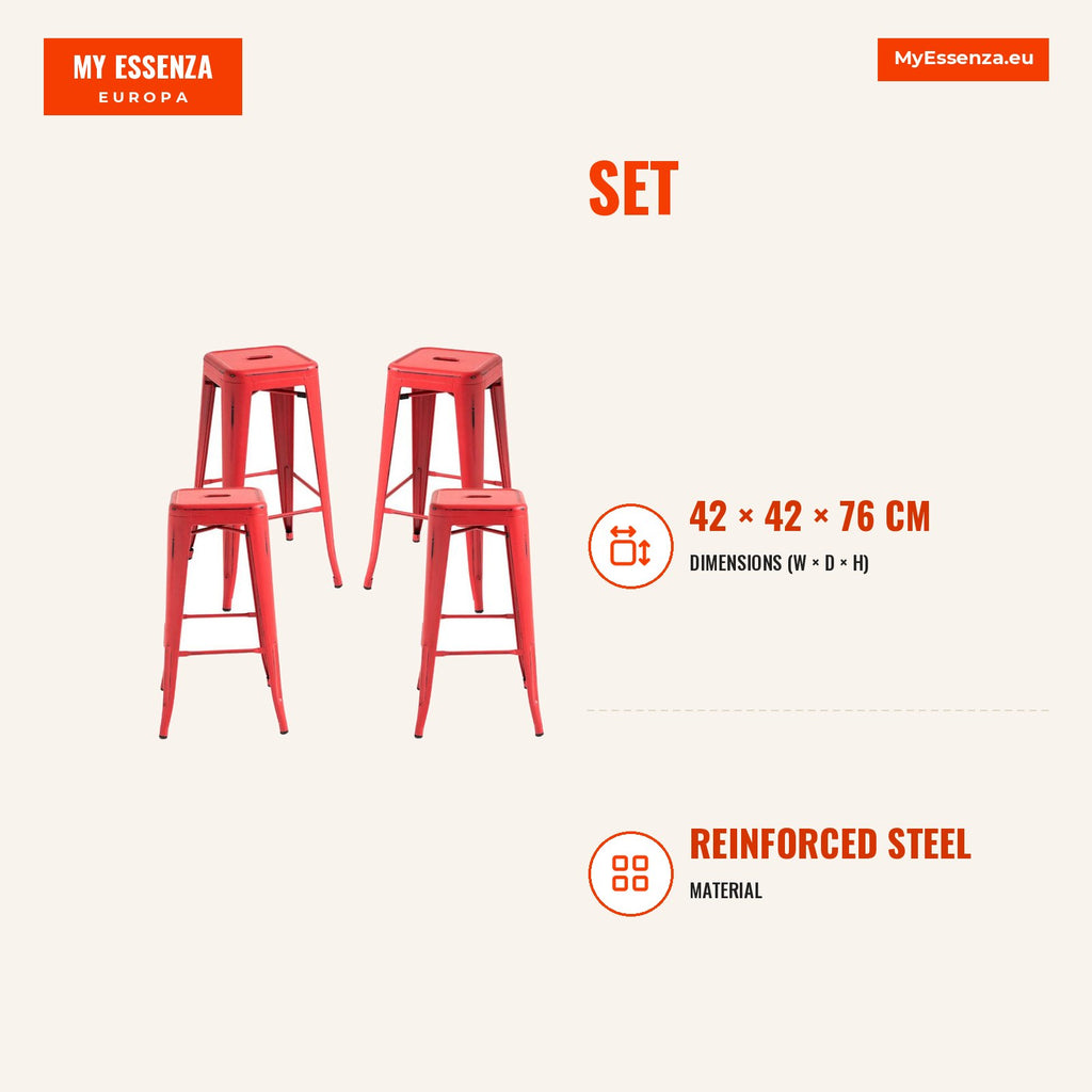 Pack 4 Bancos Meyer Vintage 73 cm — Vermelho vintage — Infografia | Infographic — dimensions