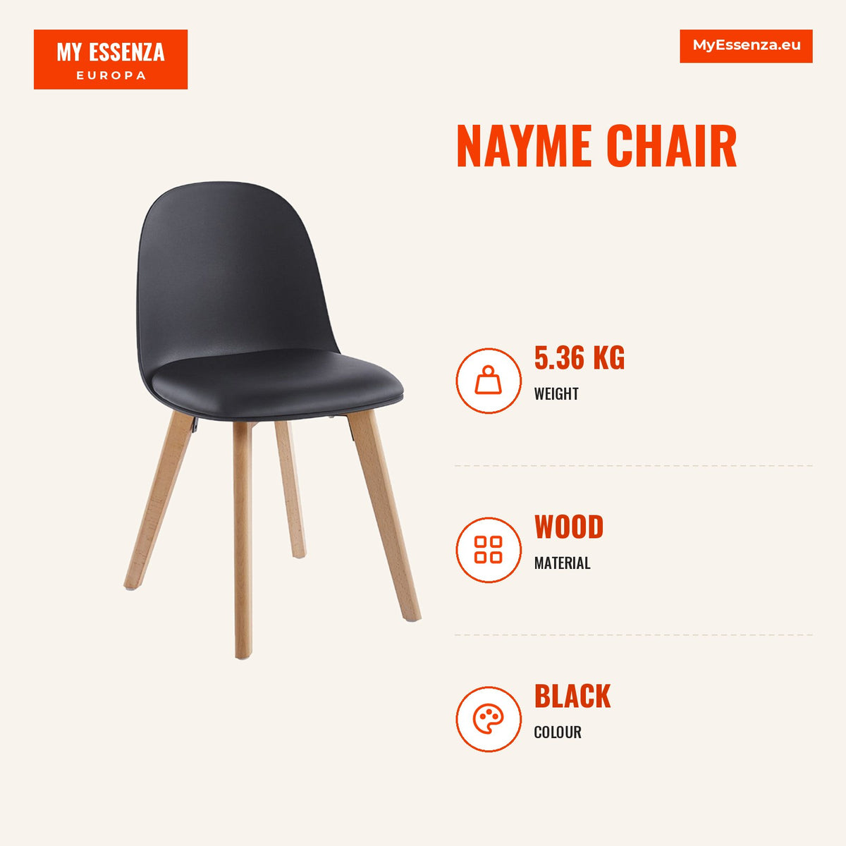 Cadeira Nayme — Preto — Infografia | Infographic — dimensions