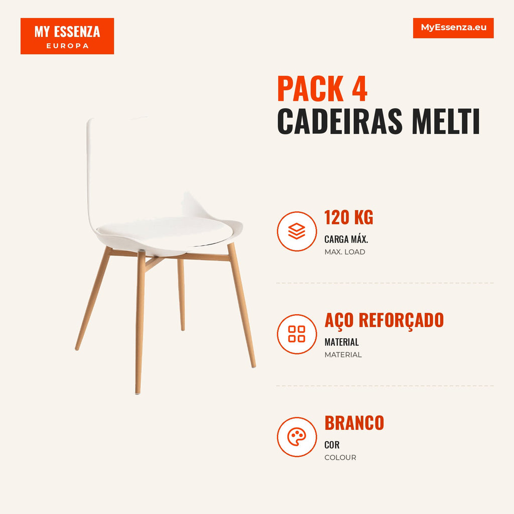 Pack 4 Cadeiras Melti — Branco — Infografia — medidas