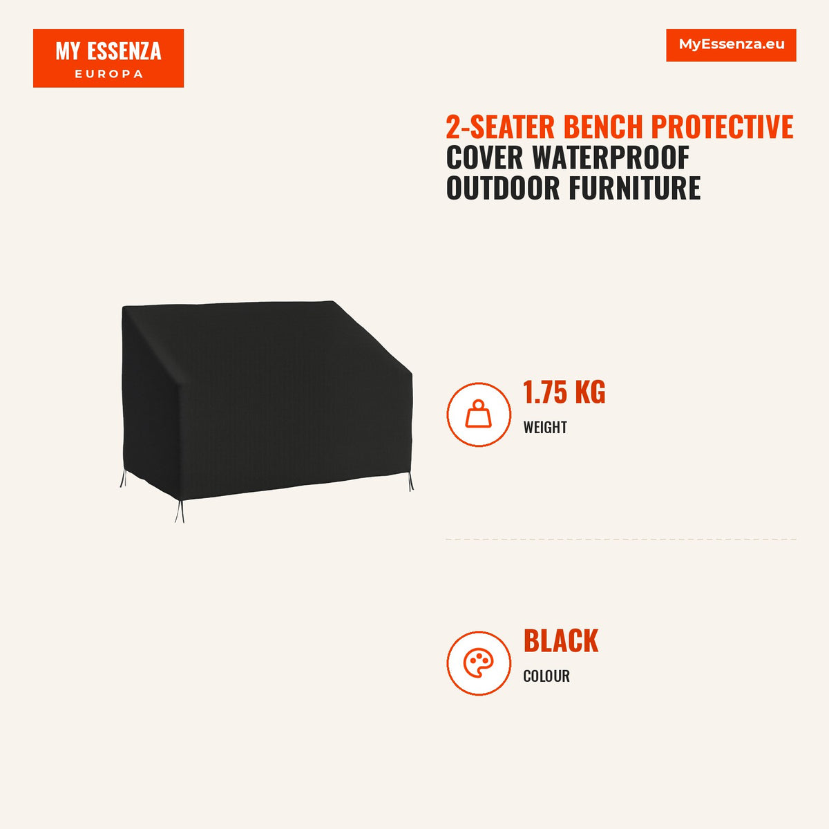 Capa Protetora para Banco 2 Lugares Capa Protetora de Móveis Impermeável Exterior Jardim Proteção contra Chuva e Sol 140x84x56/94 cm Preto — Infografia | Infographic — dimensions