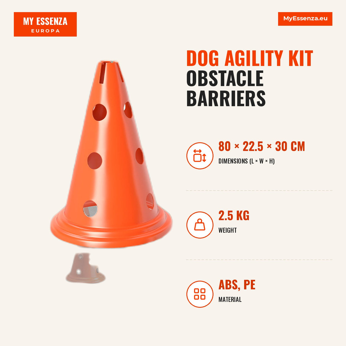Kit de Agilidade para Cães Barreiras de Obstáculos para Treino de Coordenação 8 Cones de 30 cm de Altura 4 Barras de 80 cm e Bolsa de Transporte para  — Infografia | Infographic — dimensions