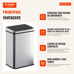 Lixeira com Sensor 40 L Aço InoxidávelLixeira Automática com Tampa de Fecho Suave Sensor de Movimento 35,5x26x55 cm Prata — infografia 1