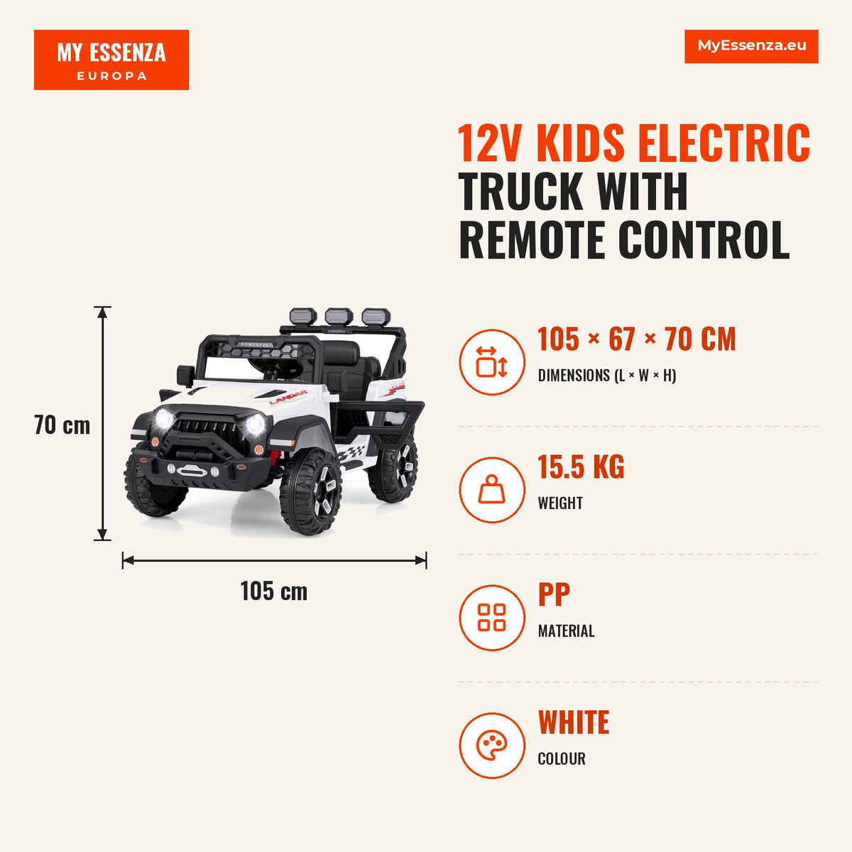 Camião Eléctrico Infantil 12V com Controlo Remoto e Conectividade Sem Fios — Infografia | Infographic — dimensions