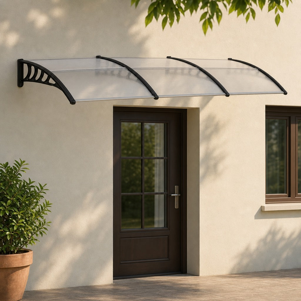 Marquise de Proteção 303x96cm Marquise Exterior para Portas e Janelas Contra o Sol e Chuva com Suporte Liga de Alumínio Policarbonato Transparente — Ambiente | Lifestyle