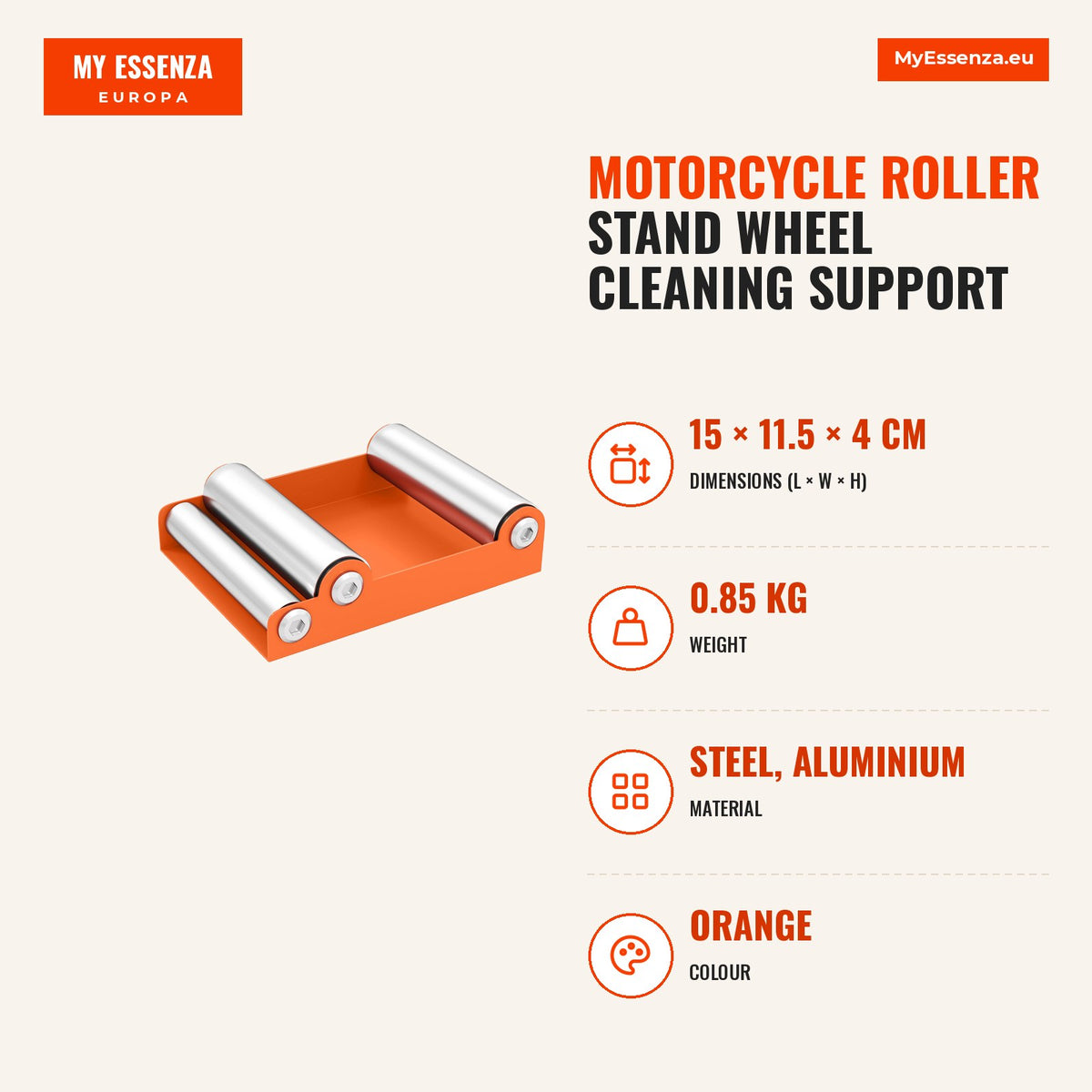 Suporte de Rolos para Moto Suporte para Limpeza de Rodas para Limpeza de Pneus e Lubrificação de Correntes para Motos < 220 kg e Largura de Pneus <180 — Infografia | Infographic — dimensions