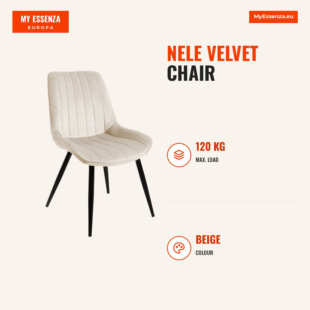 Cadeira Nele Veludo — Beige — Infografia | Infographic — dimensions
