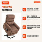 Poltrona de TV Elevatória Elétrica, Poltrona de Massagem com Função de Reclinar e Aquecimento, Poltrona Relax Ajustável com Controle Remoto e Bolso Lateral Tecido de Poliéster Marrom — infografia 1