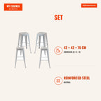 Pack 4 Bancos Meyer Basic Altos 76 cm — Cinza metalizado — Infografia | Infographic — dimensions
