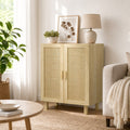 Aparador de Sala de Estar com 2 Portas de Rede e Prateleiras Ajustáveis Armário para Sala de Estar Escritório Dormitório Estilo Cannage Anti-Tombo 73x41x102 cm Madeira — Ambiente | Lifestyle