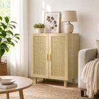 Aparador de Sala de Estar com 2 Portas de Rede e Prateleiras Ajustáveis Armário para Sala de Estar Escritório Dormitório Estilo Cannage Anti-Tombo 73x41x102 cm Madeira — Ambiente | Lifestyle