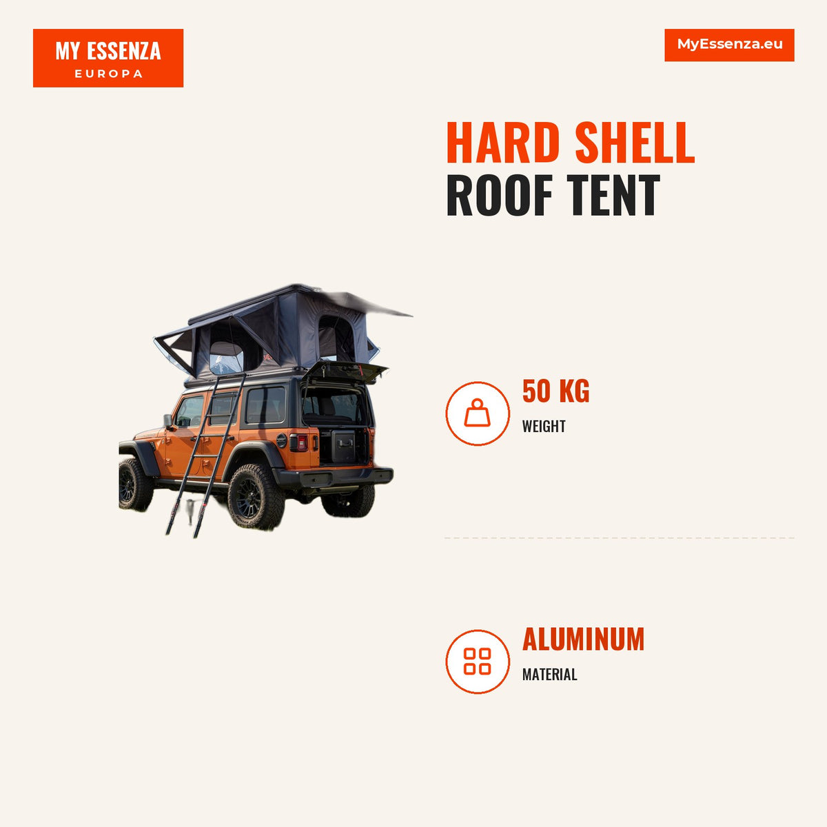 Tenda de tejadilho rígida para 2-3 pessoas, alumínio, impermeável, com escada telescópica — Infografia | Infographic — dimensions