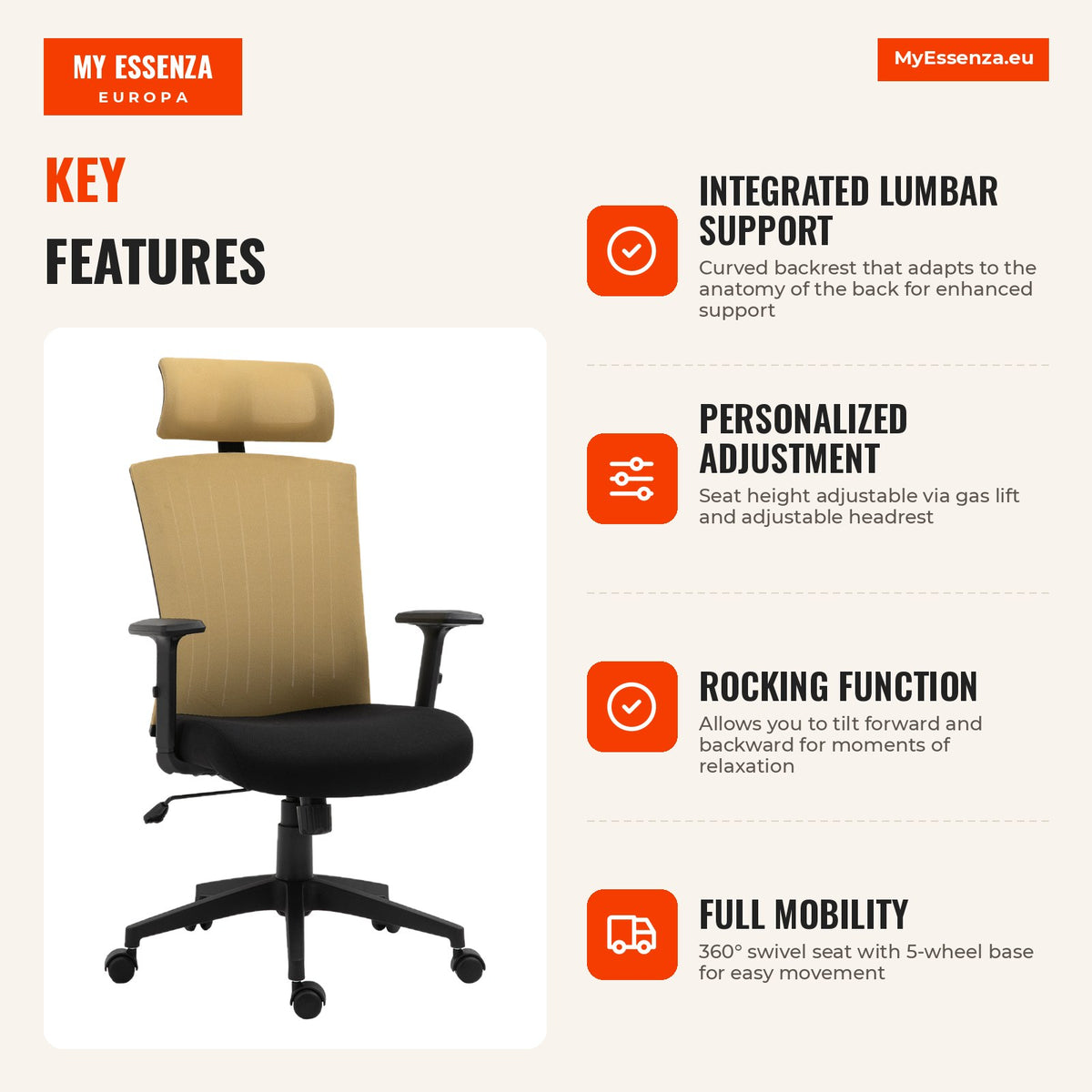 Cadeira de Escritório Ergonômica Cadeira de Escritório Giratória com Apoio para a Cabeça e Apoio para os Braços Ajustáveis Suporte Lombar Encosto Tran — Infografia | Infographic — dimensions