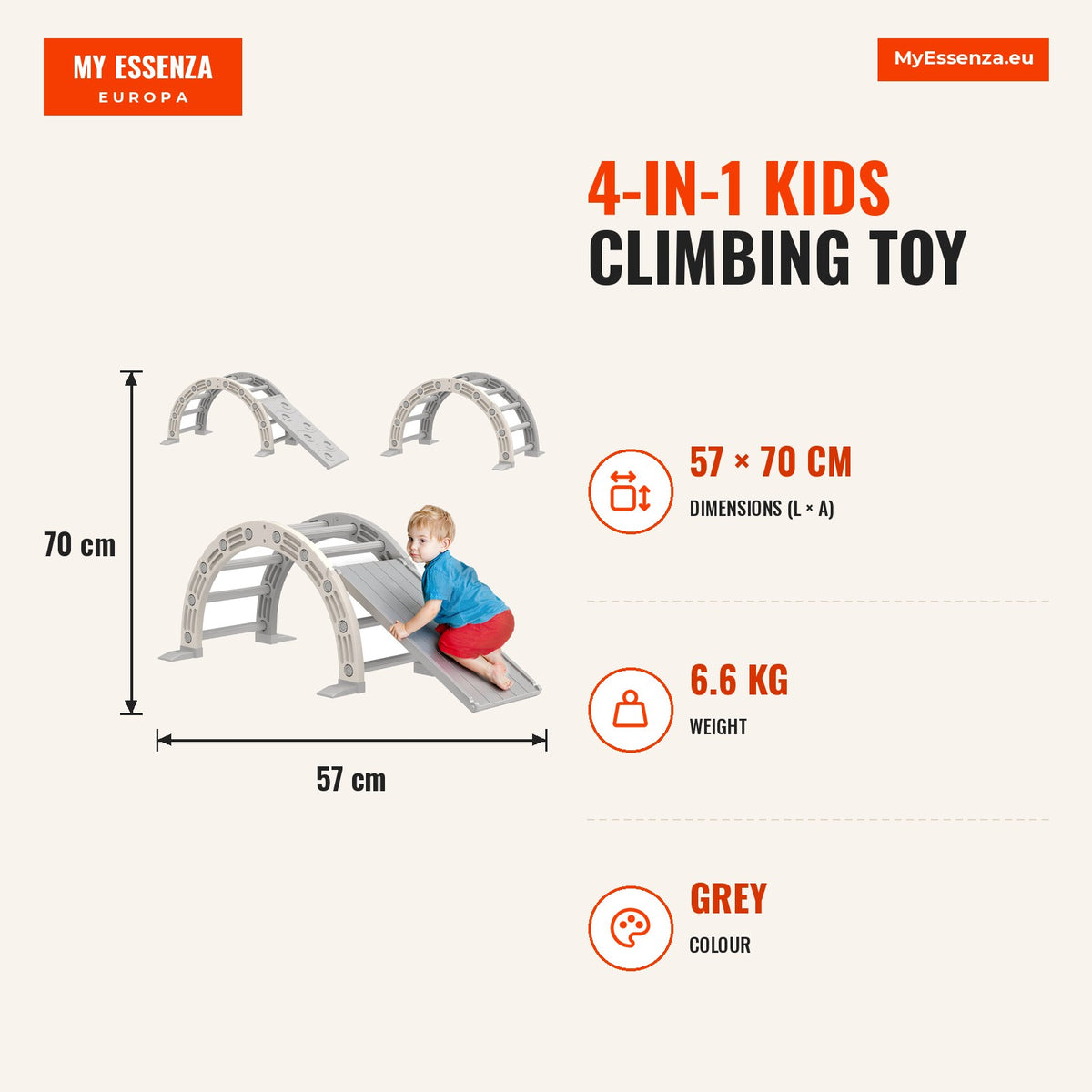 Brinquedo de Escalada para Crianças 4 em 1 com Arco de Escalada Baloiço Rampa e Escorrega Brinquedo de Plástico para Crianças de 18-48 Meses para Inte — Infografia | Infographic — dimensions