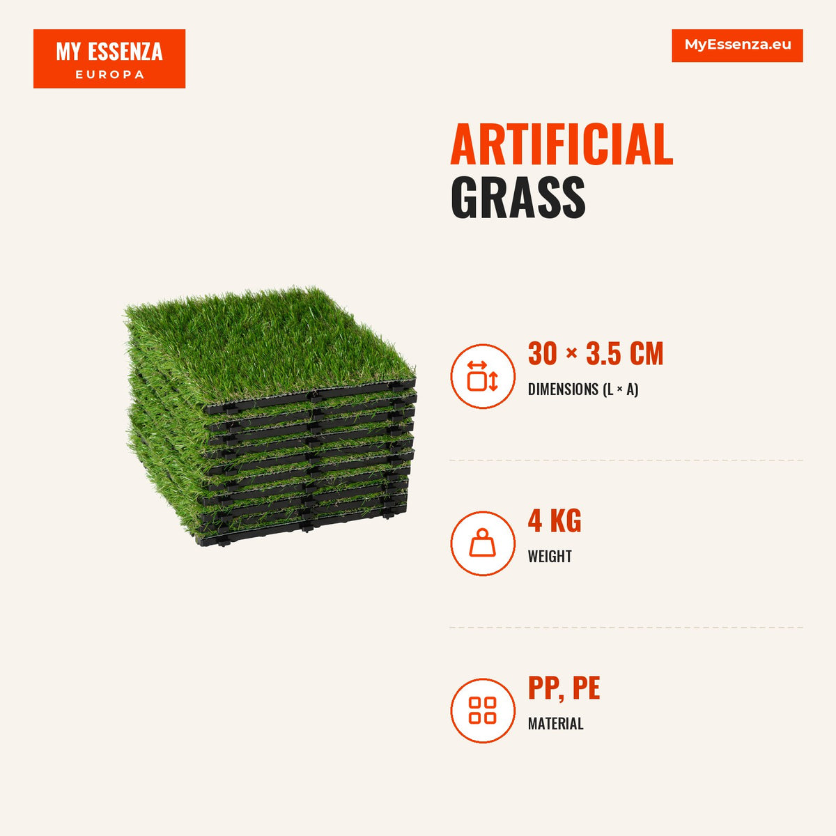 Relva Artificial 30x30cm 10 Peças com Altura de 25mm Alta Densidade 6500 Relva Artificial de Encaixe para Exterior Pátio Terraço Verde — Infografia | Infographic — dimensions