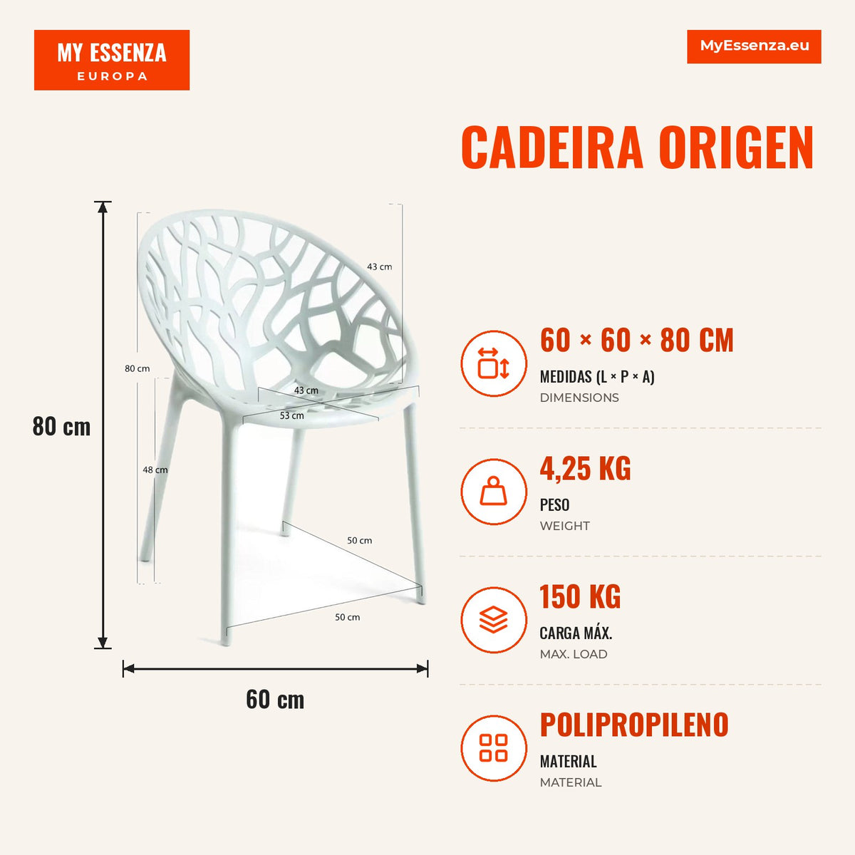 Cadeira Origen — Celadon — Infografia — medidas