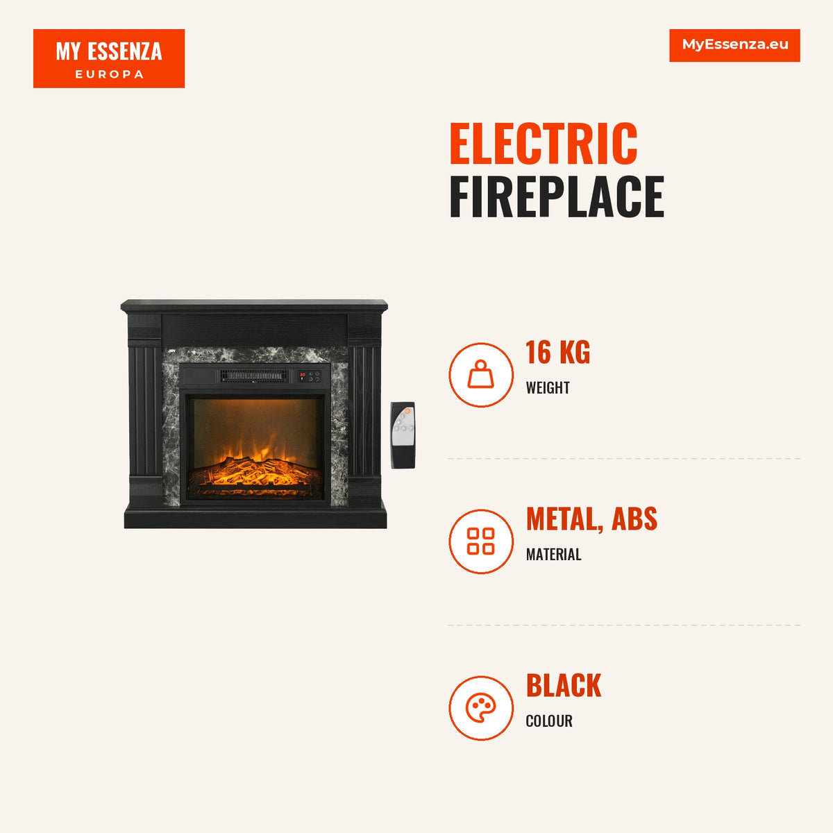 Lareira Elétrica 1800W Lareira com Efeito de Chama Realista Controlo Remoto Temporizador e Proteção Contra Superaquecimento para Ambientes de 30 m² 80 — Infografia | Infographic — dimensions
