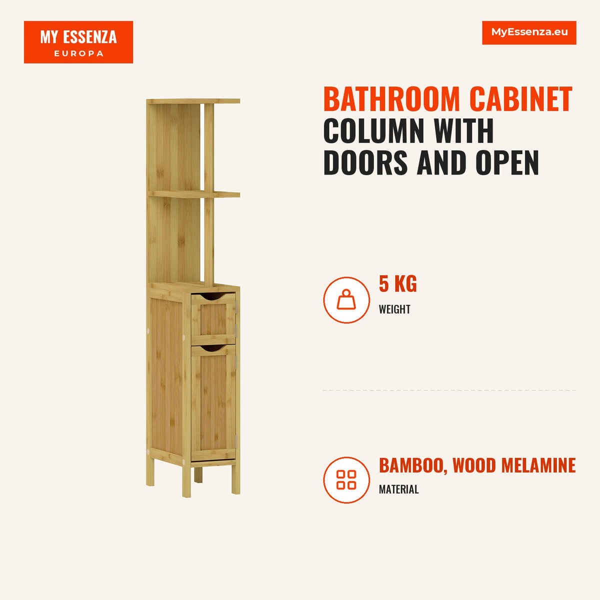 Coluna Casa de Banho Móvel Casa de Banho com Portas e Prateleiras Abertas Armário Casa de Banho Moderno 18x30x120 cm Madeira — Infografia | Infographic — dimensions