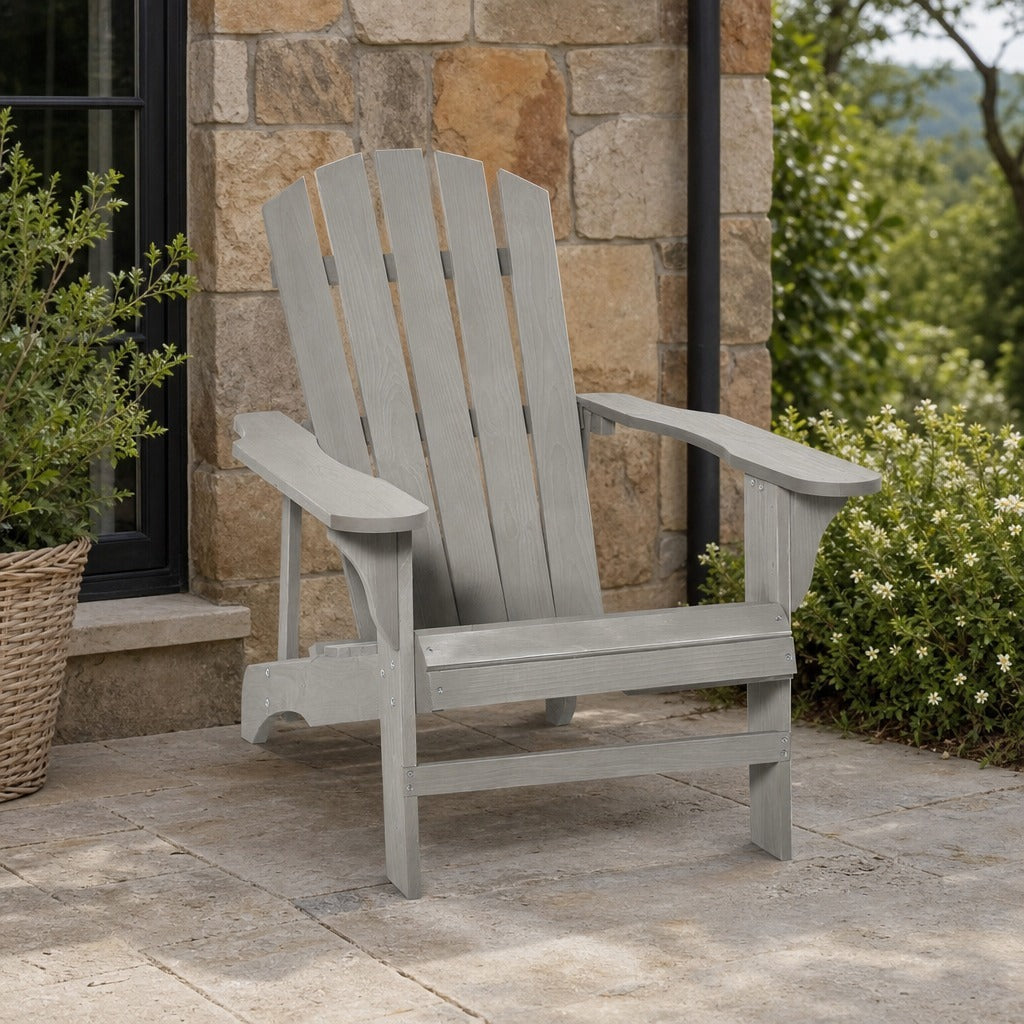 Cadeira Adirondack de Madeira Cadeira Adirondack de Jardim com Assento Extra Largo Carga Máxima 150 kg para Pátio Varanda Exterior 78x89x88 cm Cinza — Ambiente | Lifestyle
