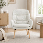 Poltrona de Sala de Estar Moderna Acolchoada de Dupla Camada Estofada em Couro Sintético Pés de Madeira 68x74x89 cm Creme — Ambiente | Lifestyle