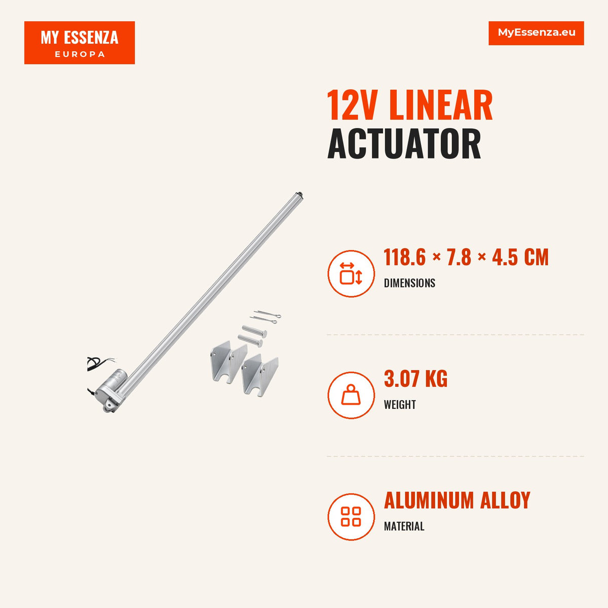 Atuador linear 12V 1016mm 3000N IP65 rastreadores solares — Infografia | Infographic — dimensions