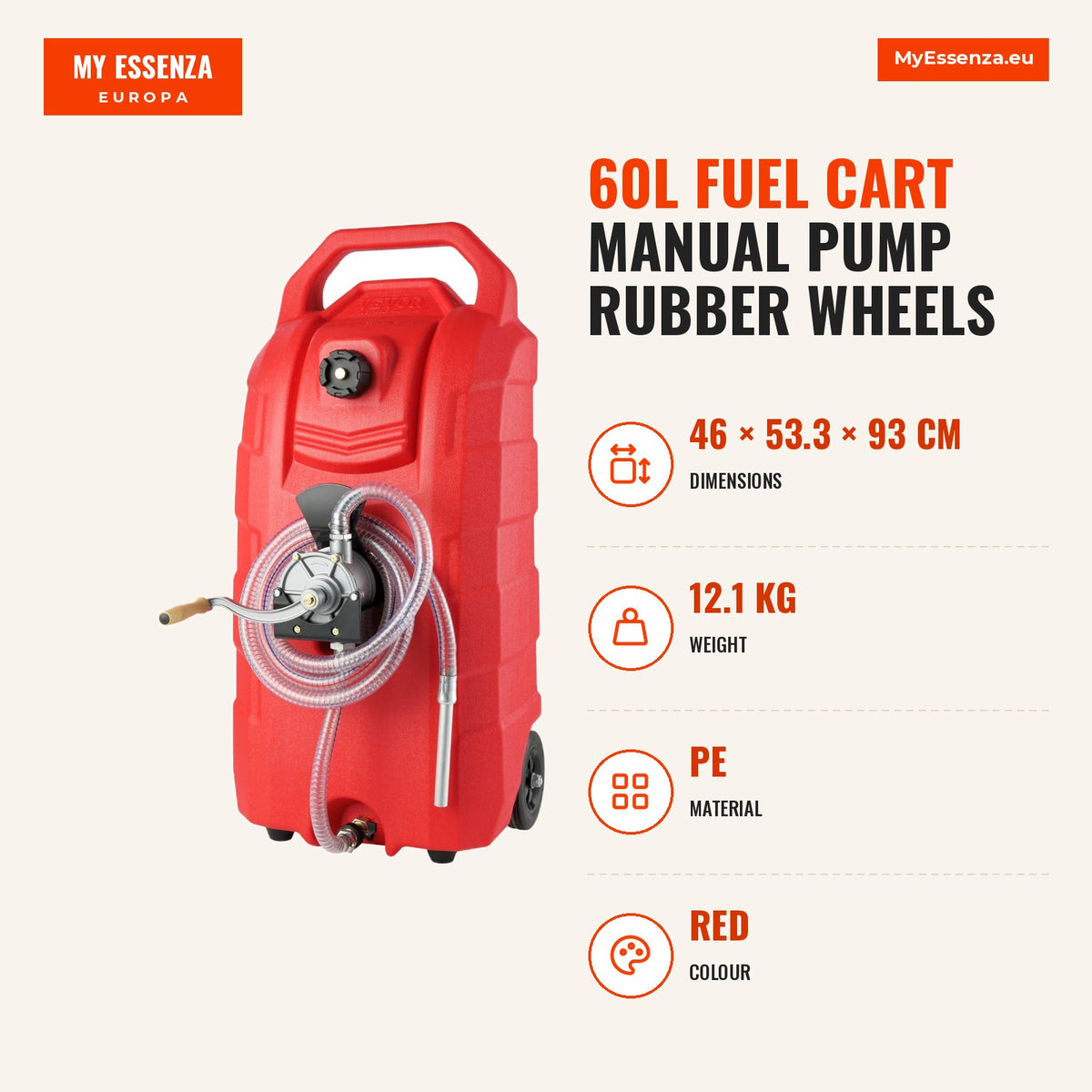 Carrinho Combustível 60L Bomba Manual Rodas Borracha — Infografia | Infographic — dimensions