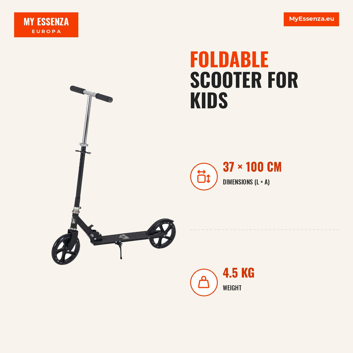 Trotinete Dobrável para Crianças de 7 a 14 Anos Trotinete Infantil com Guiador Ajustável em 4 Níveis e Travão 88x37x75-100cm Preto — Infografia | Infographic — dimensions