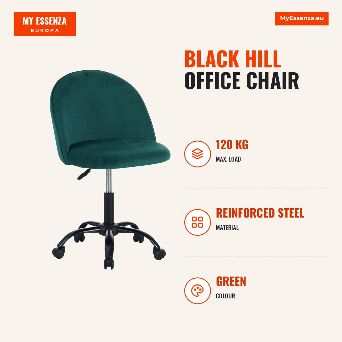 Cadeira Black Hill Office — Verde — Infografia | Infographic — dimensions