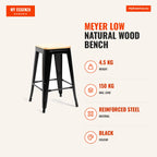 Banco Meyer Baixo Madeira Natural 67 cm — Preto — Infografia | Infographic — dimensions