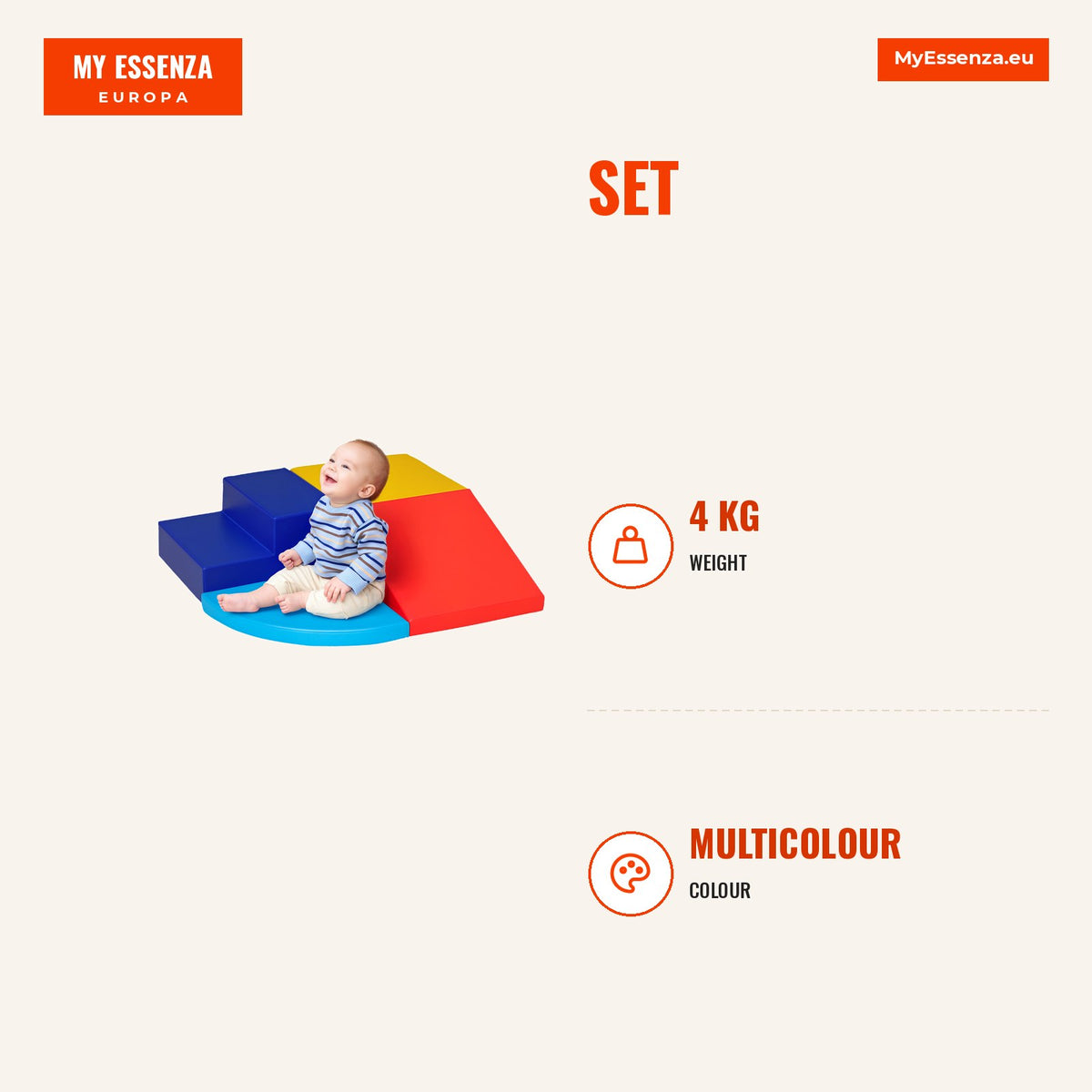 Conjunto de 4 Blocos de Psicomotricidade para Crianças Blocos de Construção Figuras de Construção Brinquedo de Aprendizagem para Escalar e Gatear Mult — Infografia | Infographic — dimensions