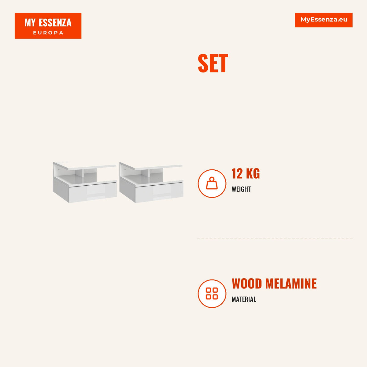 Conjunto de 2 Mesas de Cabeceira Flutuantes, Mesas de Cabeceira com Gaveta e Prateleira Aberta, Design Moderno, Ideal para Quarto e Sala de Estar, 35x — Infografia | Infographic — dimensions
