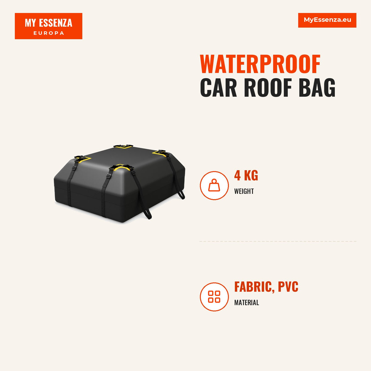 Bolsa Impermeável de Tecto para Carro 400/600 L com Ganchos e Correias Reforçadas — Infografia | Infographic — dimensions