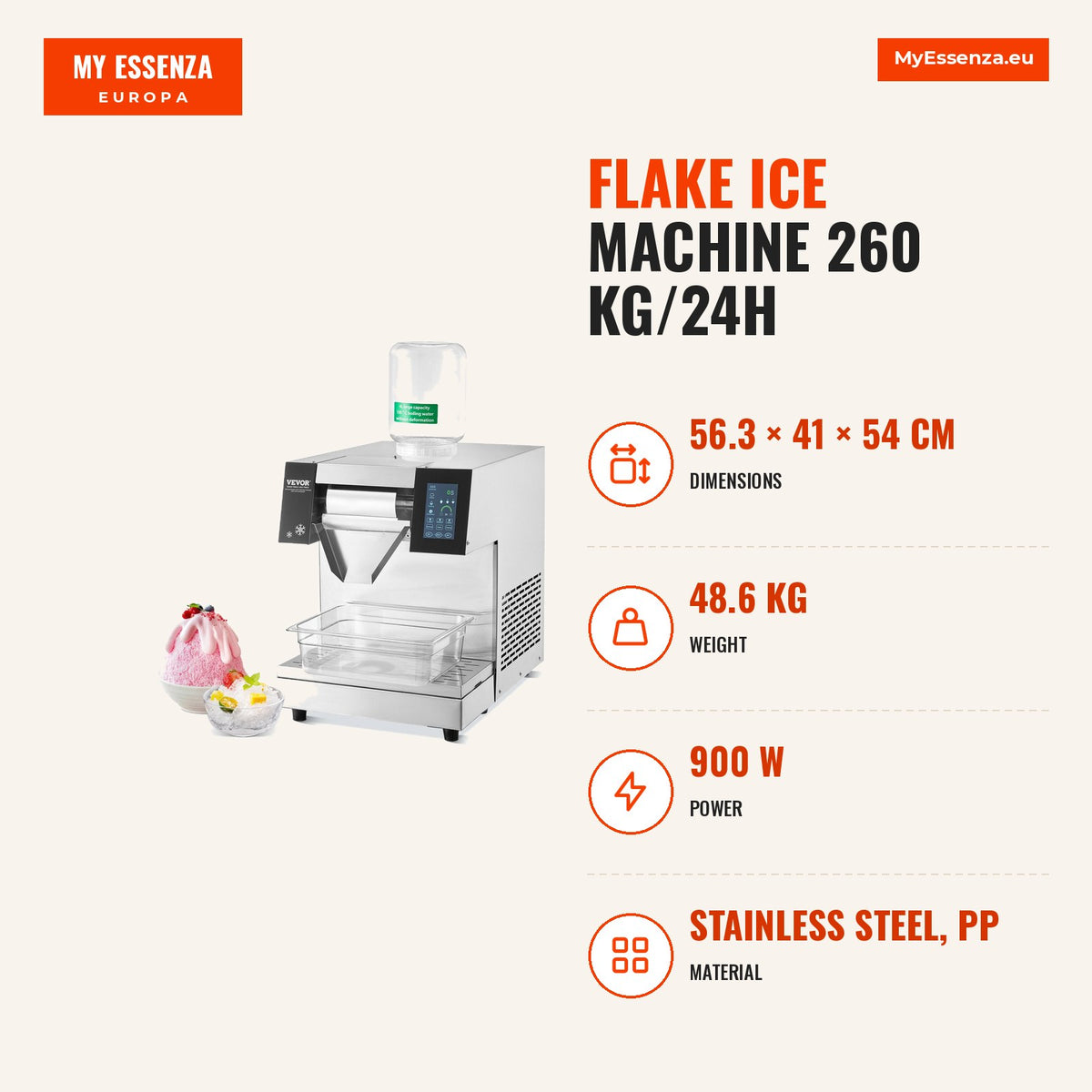 Máquina gelo flocos 260 kg/24h, inox comercial — Infografia | Infographic — dimensions