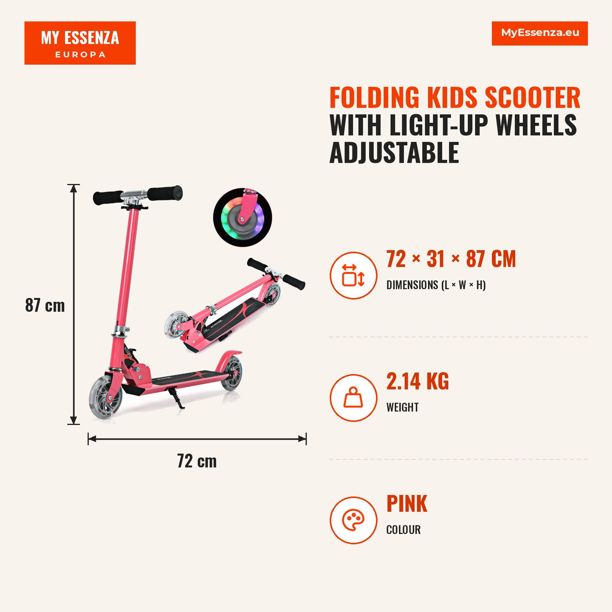 Trotinete Infantil Dobrável com Rodas Luminosas Mango Ajustável 4-13 Anos — Infografia | Infographic — dimensions