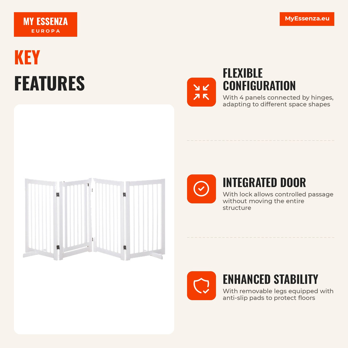 Barreira para Cães Dobrável Vedação para Animais de Estimação de 4 Painéis com Porta Pequena Barreira de Segurança para Escada Corredor 220x36x91 cm B — Infografia | Infographic — dimensions
