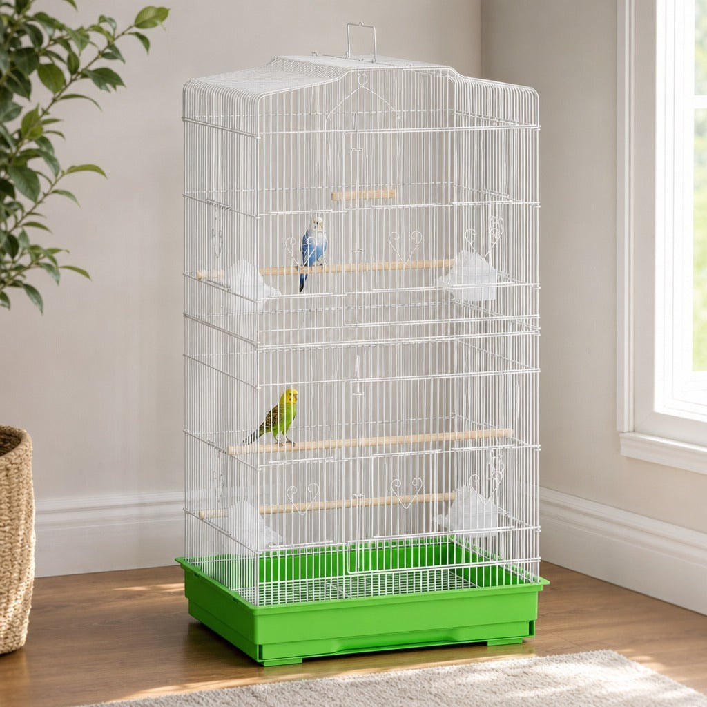 Gaiola para Pássaros, Gaiola de Metal com Portas 4 Comedouros 3 Poleiros Baloiço Bandeja Removível e Alça de Transporte para Loro Canário Periquito 46,5x35,5x92 cm Verde — Ambiente | Lifestyle