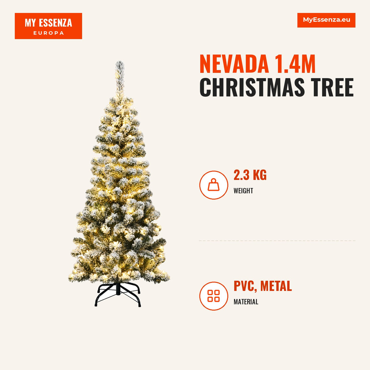 Árvore de Natal Nevada 1,4m com 150 Luzes LED Quentes e 242 Ramos - Base Metálica Dobrável — Infografia | Infographic — dimensions