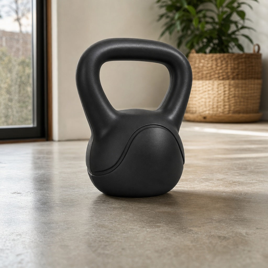 Peso Russo de 14 kg Kettlebell Fitness Preenchido de Areia com Punho Largo Antiderrapante para Exercícios e Treinos em Casa Ginásio 26x18x32 cm Preto — Ambiente | Lifestyle