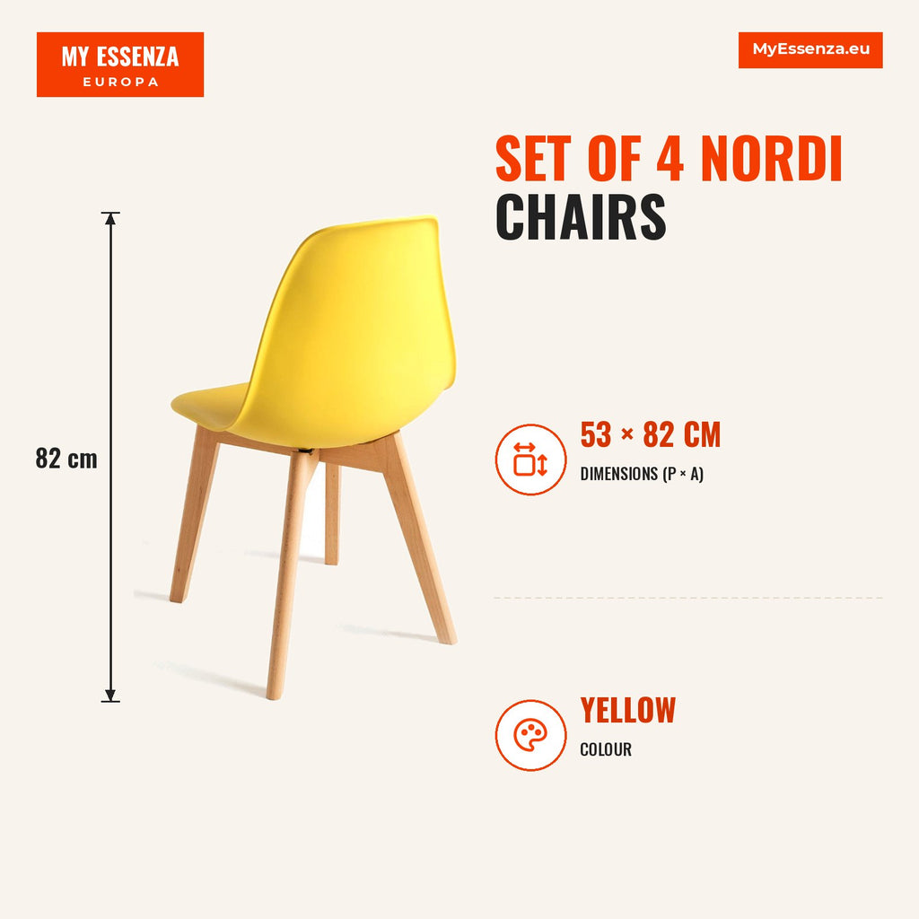 Pack 4 Cadeiras Nordi — Amarelo — Infografia | Infographic — dimensions
