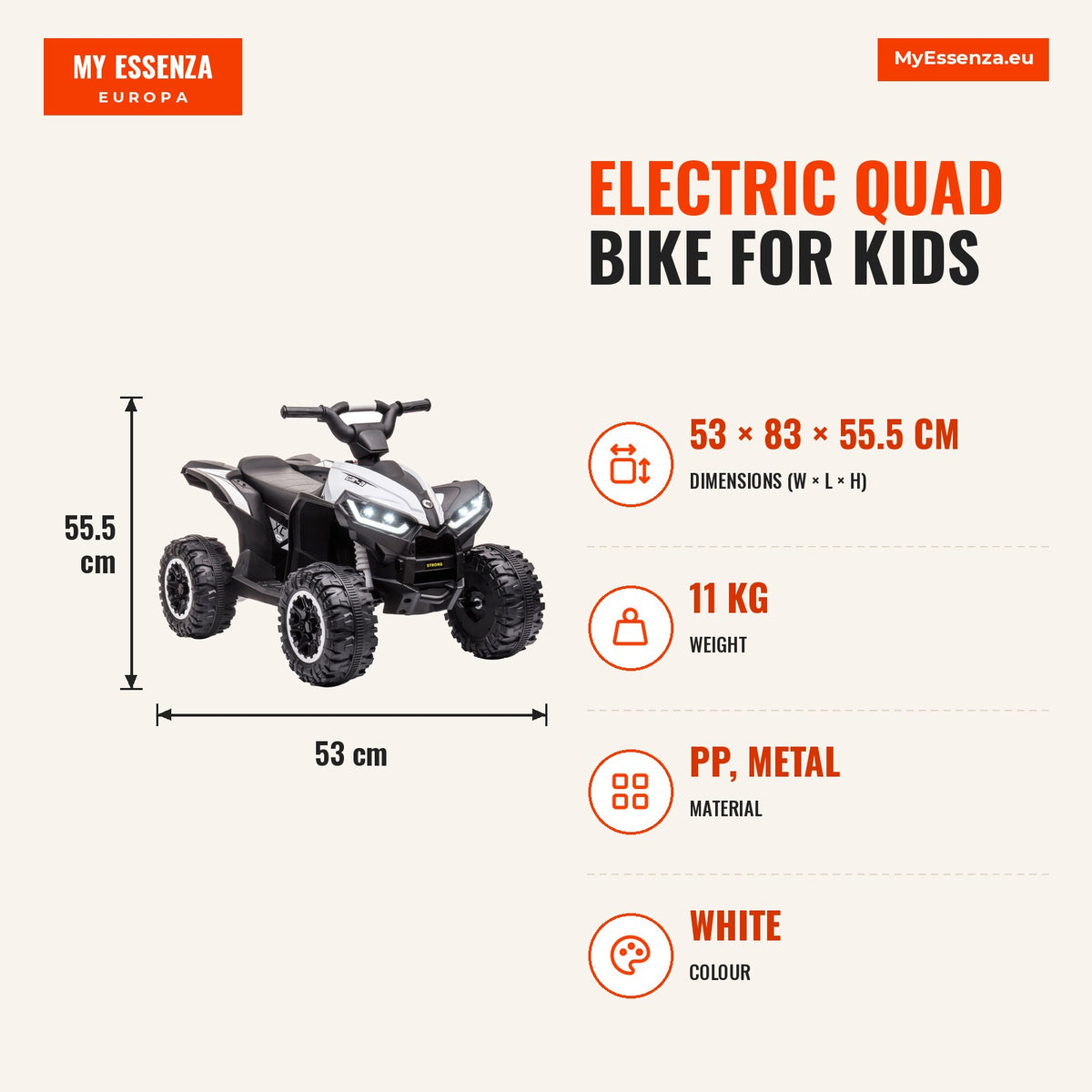 Quadriciclo Elétrico para Crianças de 3-5 Anos Veículo Eléctrico a Bateria 12V com 2 Motores Farol Música Velocidade Ajustável Avançar e Retroceder 83 — Infografia | Infographic — dimensions