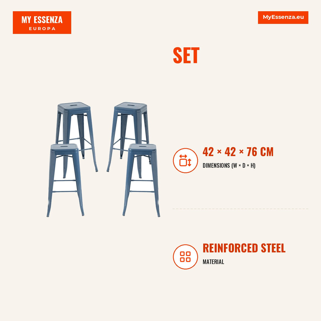 Pack 4 Bancos Meyer Altos 76 cm — Azul Petróleo — Infografia | Infographic — dimensions