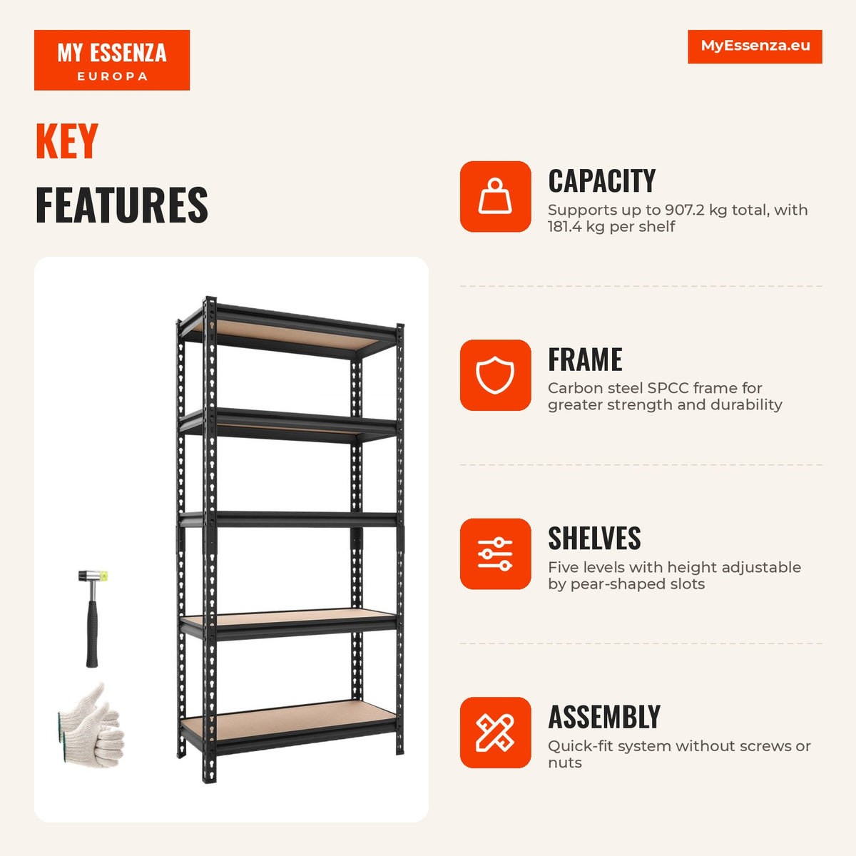 Estante metálica 5 prateleiras ajustáveis, capacidade 907,2 kg, 75,9x30,9x152 cm — Infografia | Infographic — dimensions