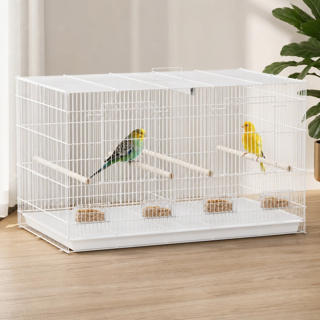 Gaiola para Pássaros com Divisória Gaiola para Aves com 4 Comedouros 4 Poleiros e Bandeja Amovível Gaiola para Canários Periquitos 76x46x46 cm Branco — Ambiente | Lifestyle
