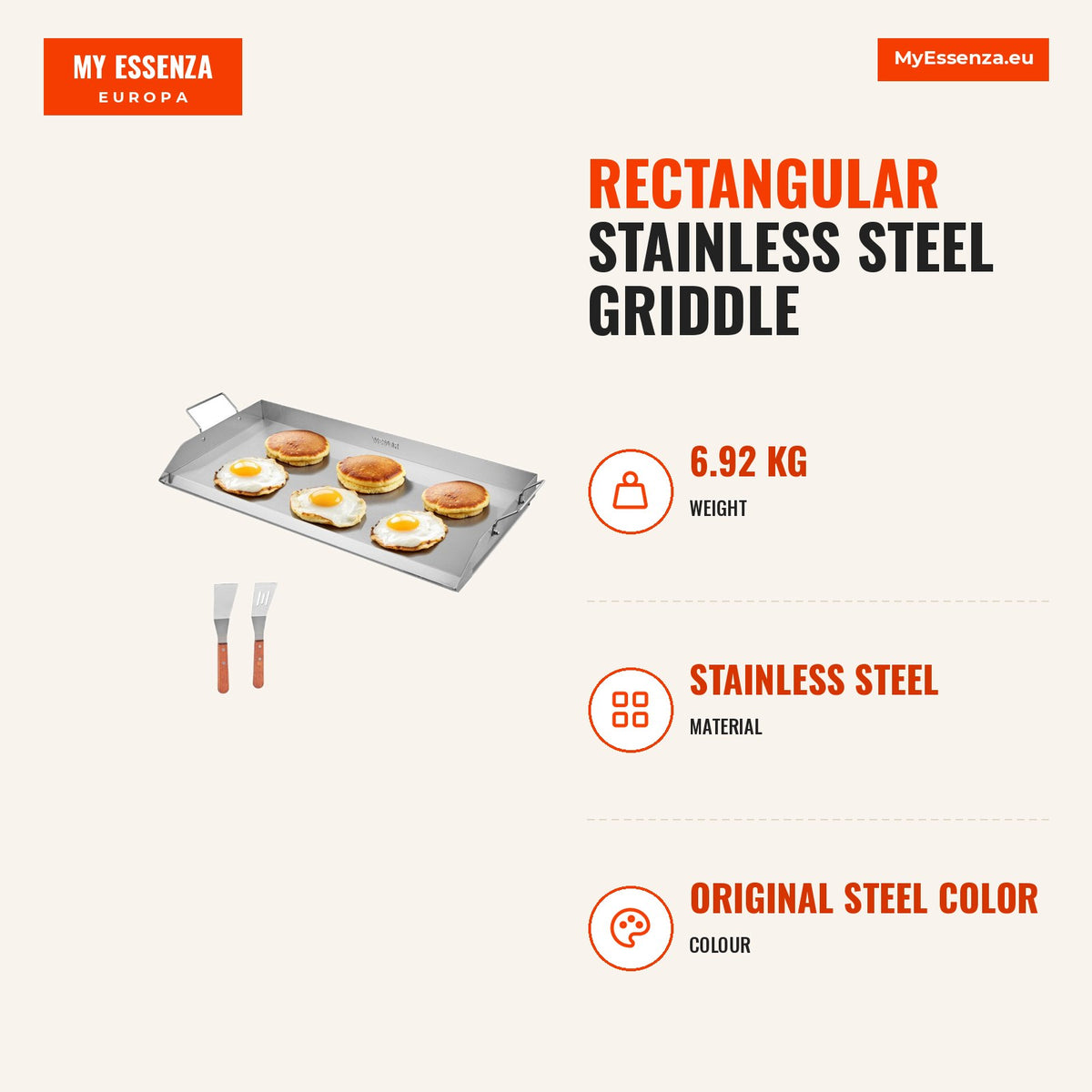 Chapa retangular em aço inox, 81x37 cm, resistente até 260 °C, com canal de gordura — Infografia | Infographic — dimensions