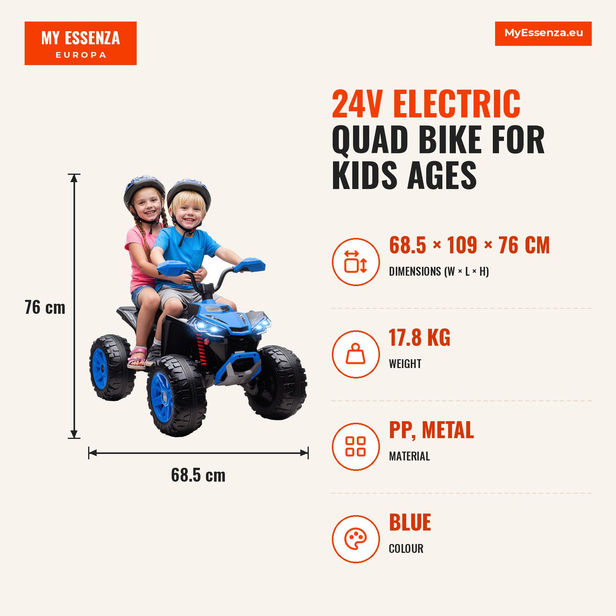 Quadricilo Elétrico para Crianças 24V para 3-8 Anos com 2 Lugares 2 Motores Velocidade até 6,5 km/h Rodas com Suspensão Faróis Buzina Música e USB 109 — Infografia | Infographic — dimensions